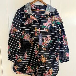 Joules Navy Floral Striped Rain Jacket US10/UK14